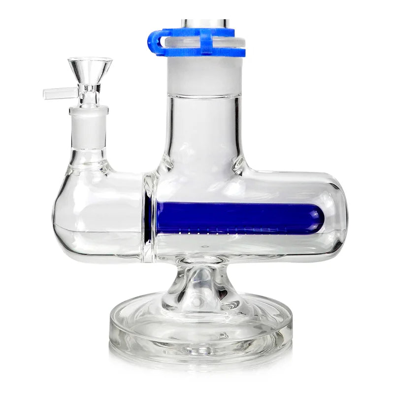1Stop Glass 16" Black Glycerin Bong with Blue Inline Perc, Front View on White Background