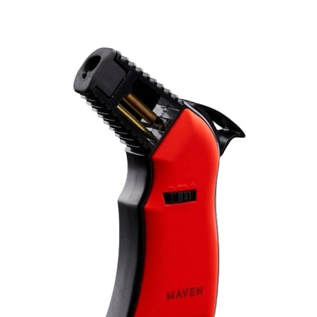 Close-up of Maven Torch Perfect Machine in Orange with Single Jet Windproof Flame, Butane Refillable
