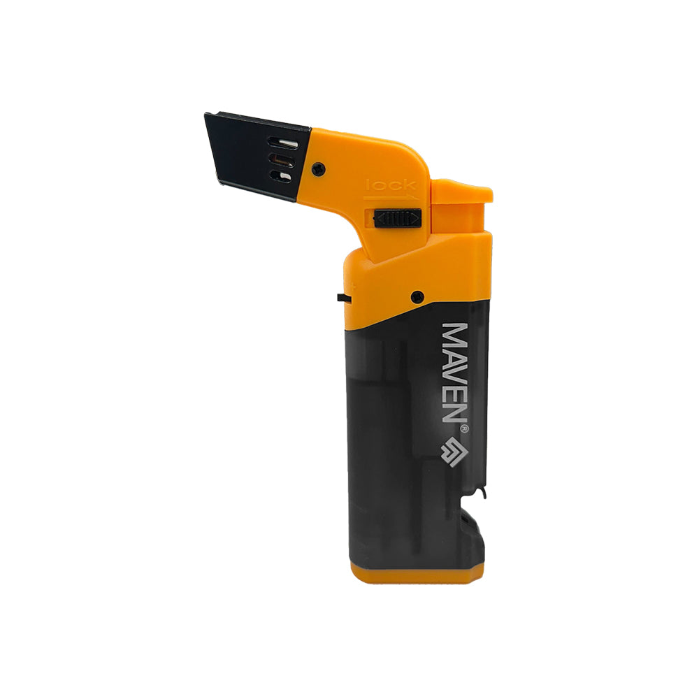 Maven Torch Popper Windproof Lighter & Bottle Opener in Black and Yellow - Side View
