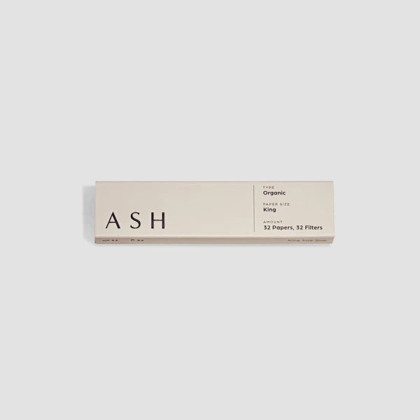 ASH Organic King Size Rolling Papers, Front View, 32 Papers and Filters, Portable Design