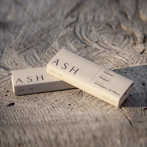 ASH Organic Medium Rolling Papers in 3 Pack, Brown, Portable Design on Wooden Surface