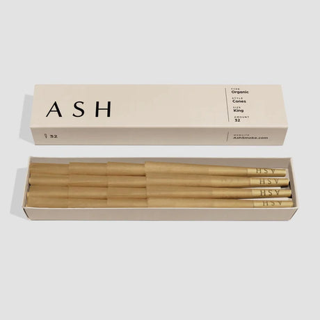 Ash Organic Pre-Rolled Cones in a Box, 32 Count, King Size, Top View