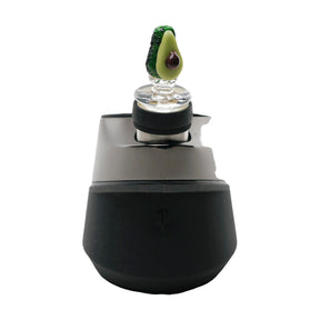Empire Glassworks Avocadope Puffco Peak Glass Carb Cap, front view on black vaporizer base