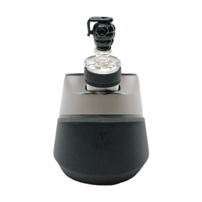 Empire Glassworks Grenade Puffco Peak Glass Carb Cap, Front View on Black Vaporizer Base
