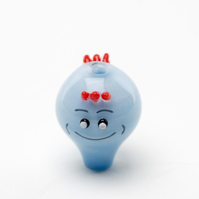 Empire Glassworks Blue Twins Puffco Peak Carb Cap with cute face, front view on white background