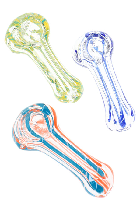 Striped Glass Spoon Pipe “Color Streak” – 3″ – Assorted Colors