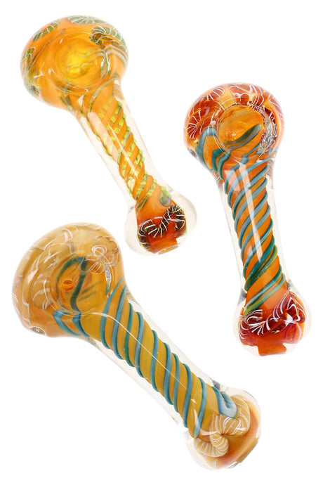 Gold Fumed Swirl Striped Spoon Pipe Golden Spiral 4 inch alternate view