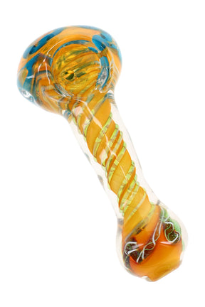 Gold Fumed Swirl Striped Spoon Pipe Golden Spiral 4 inch
