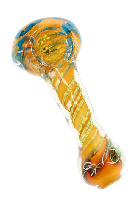 Gold Fumed Swirl Striped Spoon Pipe Golden Spiral 4 inch