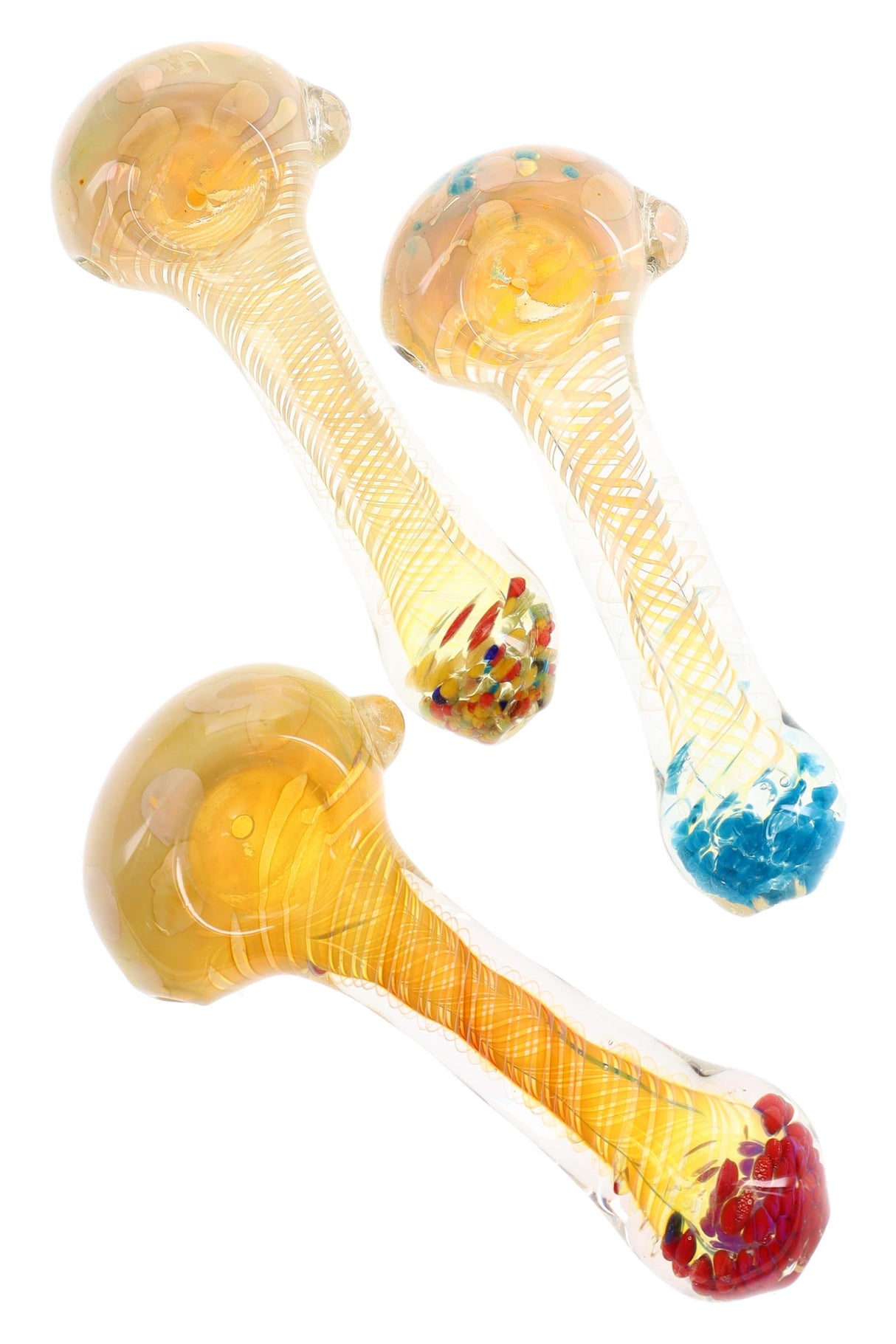 Silver Fumed Frit Spiral Glass Pipe “Honey Swirl” – 4½″ – Assorted Colors