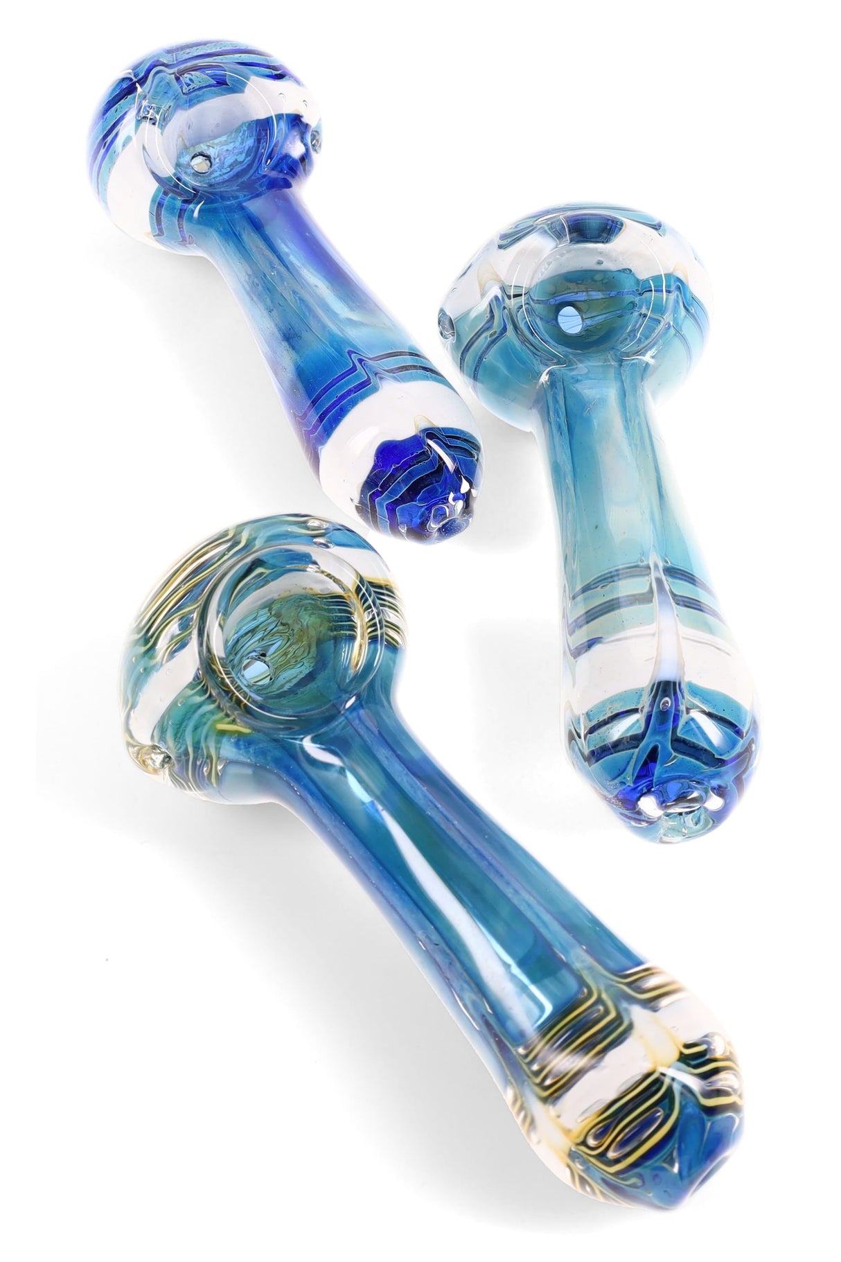 Blue Silver-Fumed Striped Glass Pipe “Blue Chameleon” – 4½″