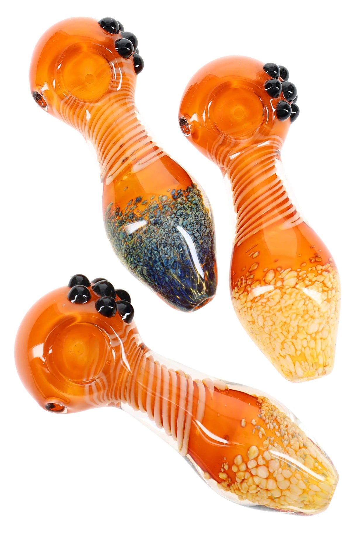 Gold Fumed Striped Frit Glass Spoon Pipe “Molten Ember” – 4.5″