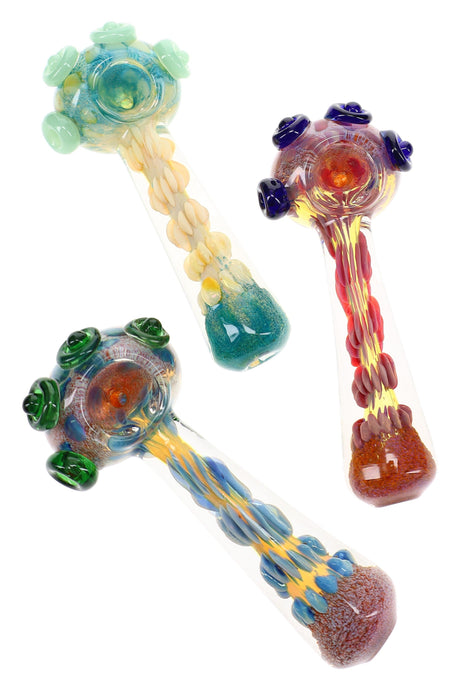 Thick Silver Fumed Frit Spoon Pipe Peacock Pop 5 inch alternate view