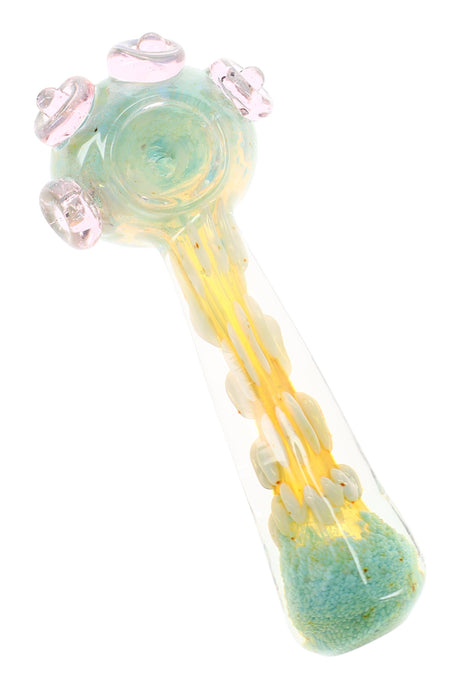 Thick Silver Fumed Frit Spoon Pipe Peacock Pop 5 inch
