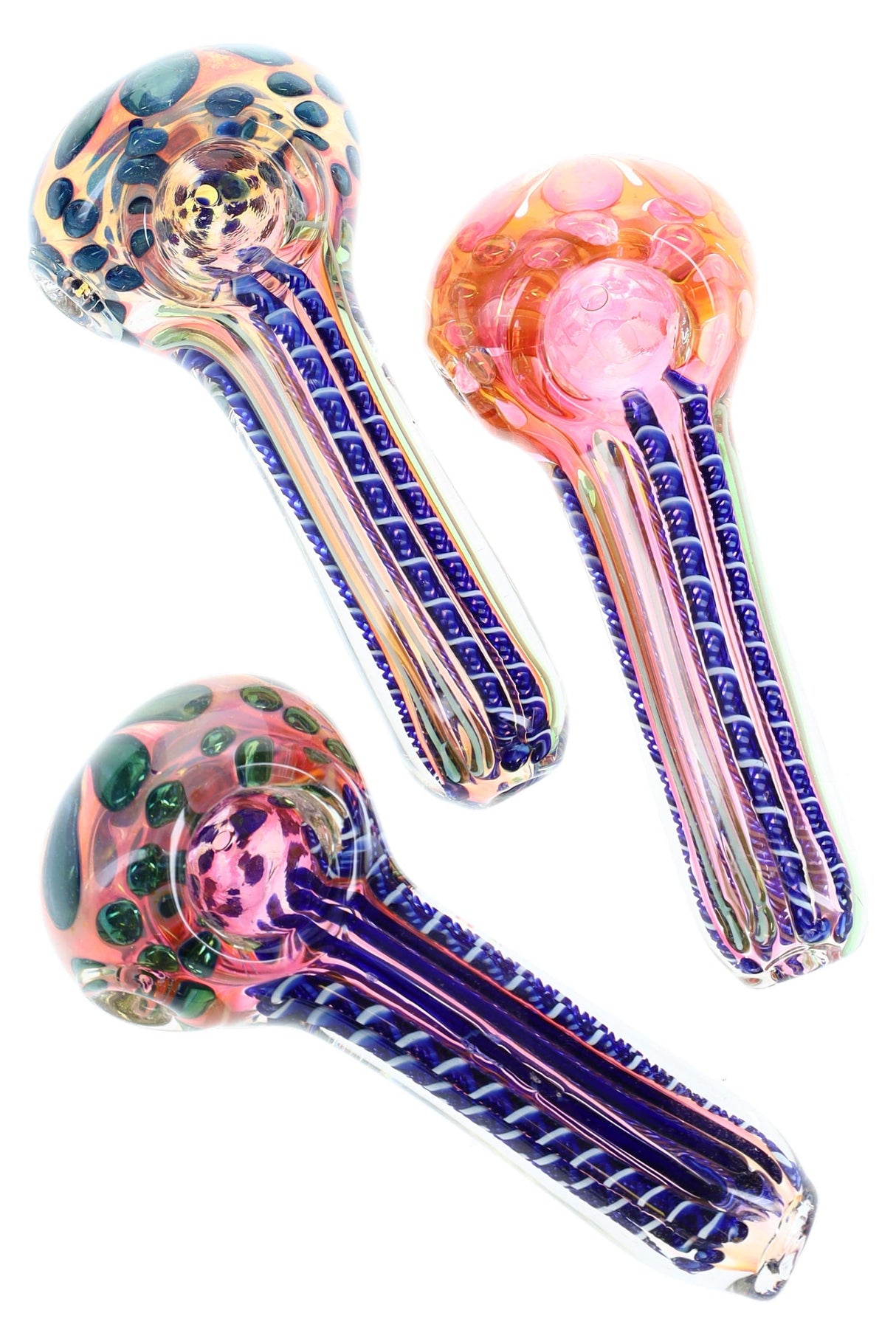 Gold Fumed Glass Spoon “Bubble Bloom” – 4″ – Assorted Colors