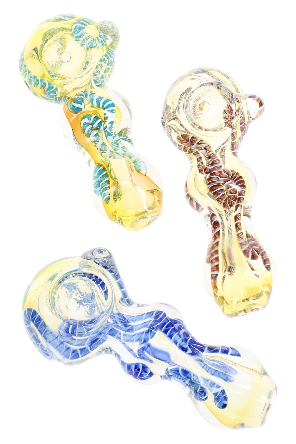 Color-Changing Squiggle Striped Glass Hand Pipe “Squiggle Pop” – 3½″