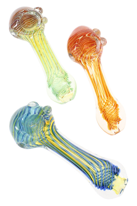 Color-Changing Multicolor Squiggle Stripe Spoon Pipe “Neon Noodle” – Assorted Colors