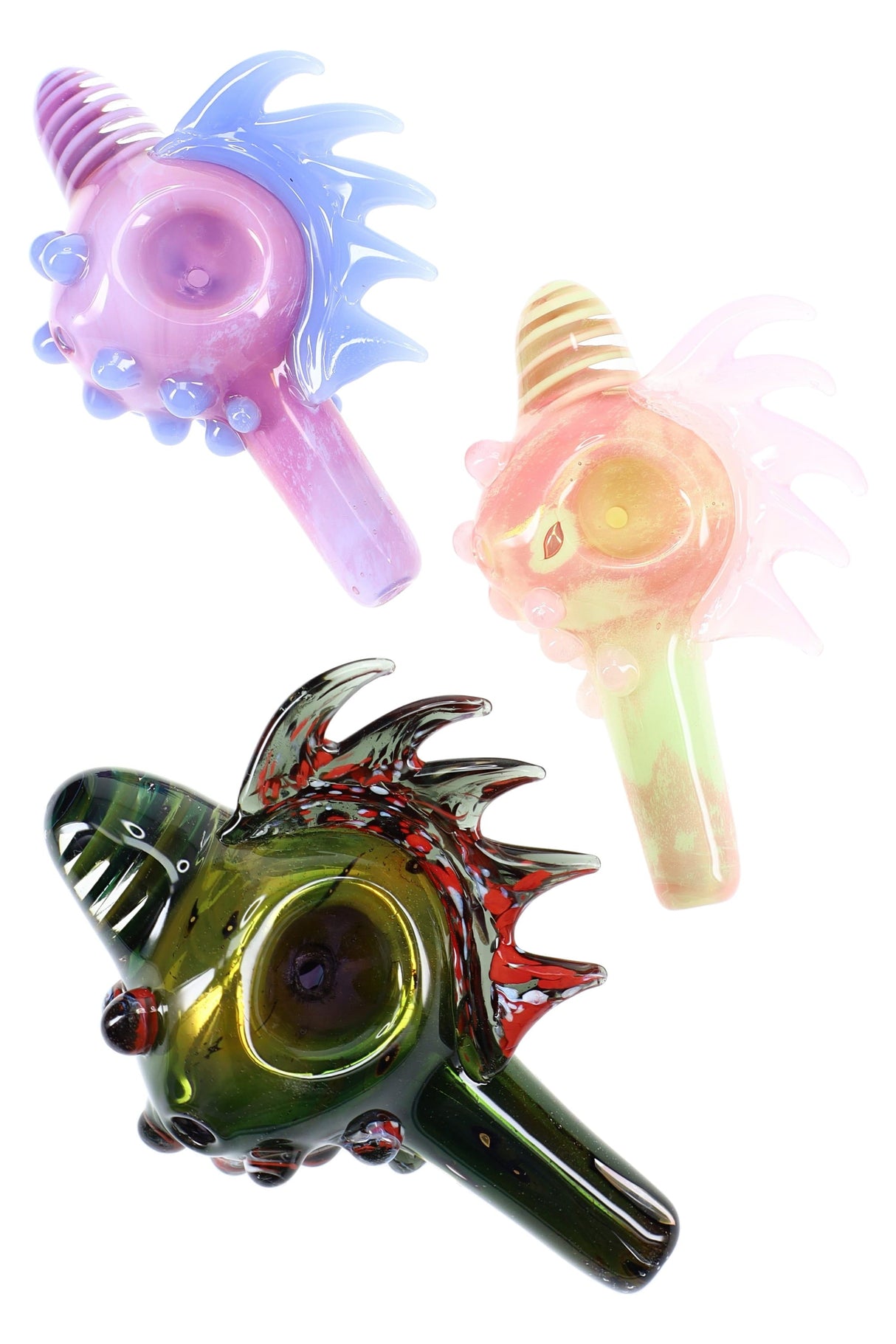 Silver Fumed Neon Spiked Glass Spoon “Puffer” – 5″ – Assorted Colors