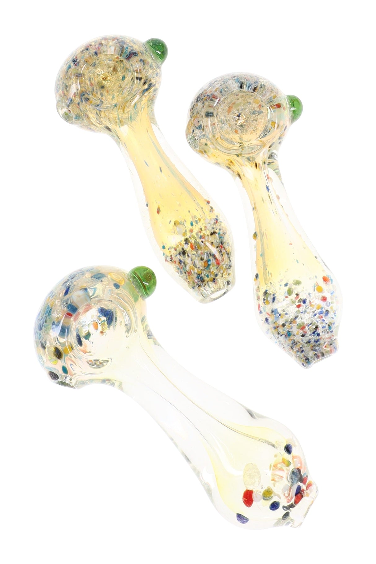 Silver Fumed Confetti Frit Glass Spoon Pipe “Party Popper” – 4″ – Assorted Colors