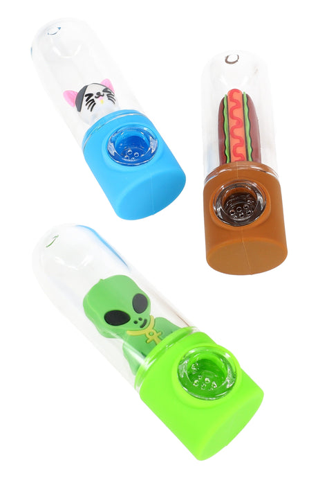 Colorful Silicone & Glass Character Hand Pipe “Capsule Crew” – Assorted