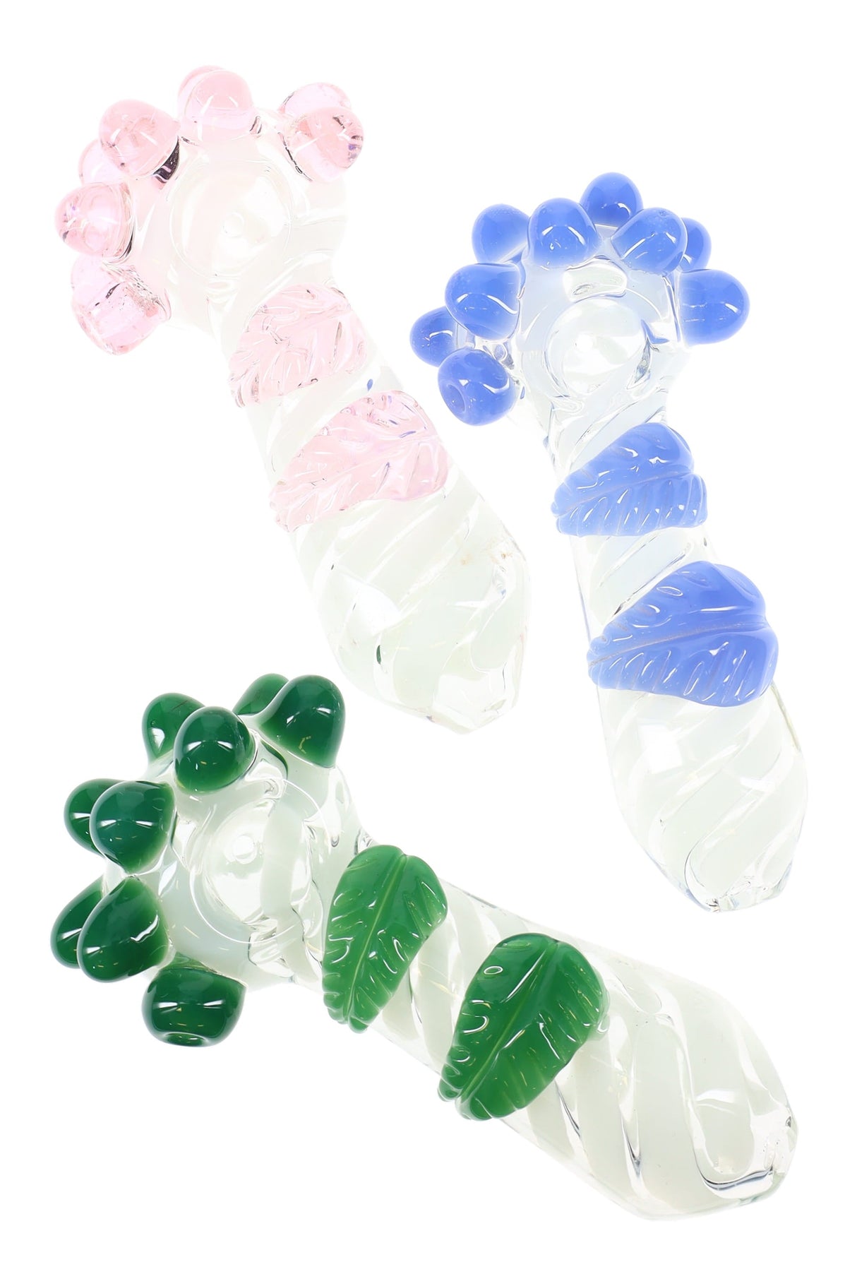 Thick Striped Leaf Marble Glass Spoon “Leafy Grip” – 6″ – Assorted Colors
