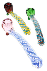 Swirl Striped Glass Sherlock Pipe “Neon Ripple” – 7.5″ – Assorted