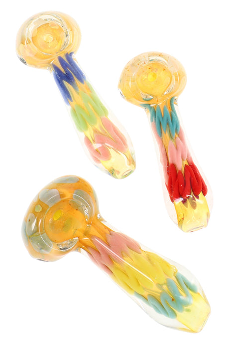 Colorful Squiggle Striped Color-Changing Glass Pipe “Prism Pop” – 3½″ – Assorted Colors