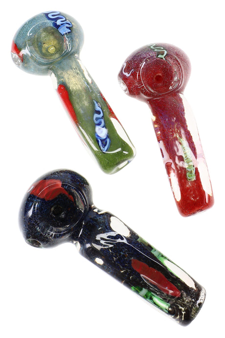 Square Silver Fumed Frit Squiggle Glass Hand Pipe “Frost Wiggle” – 4″ – Assorted Colors