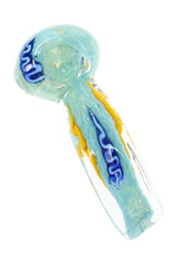 Square Silver Fumed Frit Squiggle Glass Hand Pipe “Frost Wiggle” – 4″ – Assorted Colors
