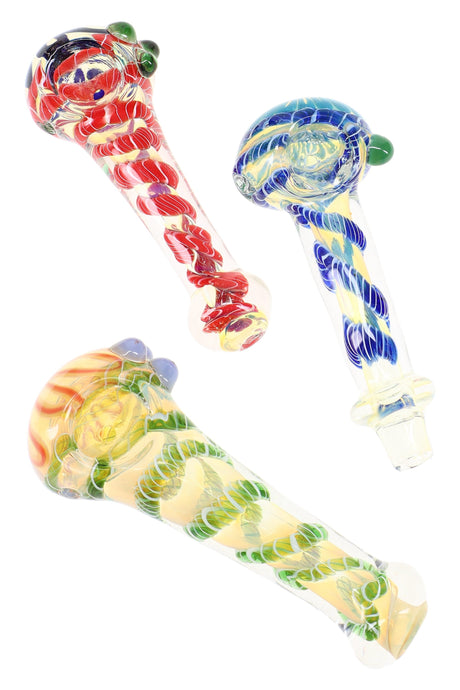 Swirl Striped Color-Changing Glass Hand Pipe “Twist & Tint” – 4″ – Assorted Colors