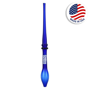 Phoenix Rising Monochrome Blue Glass Dab Straw, 8.25" Front View on White Background