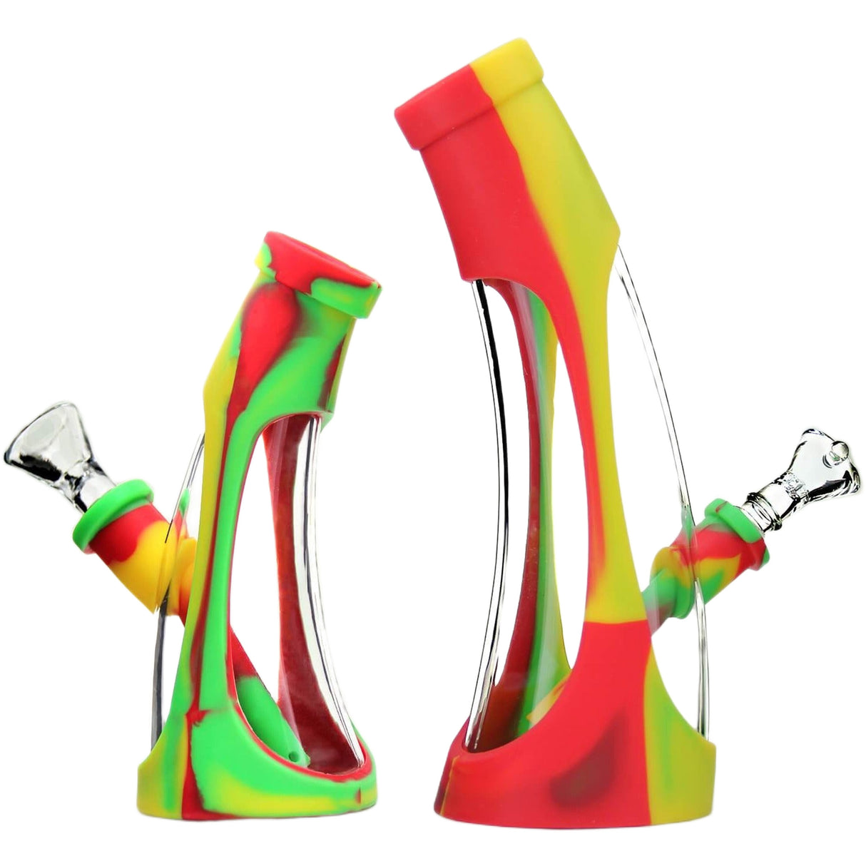 PILOT DIARY 8.6" Silicone-Glass Horn Bong w/ Colorful Sleeve & Glass Bowl