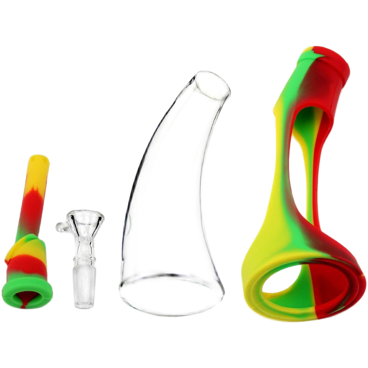 PILOT DIARY 8.6" Silicone-Glass Horn Bong w/ Colorful Sleeve & Glass Bowl