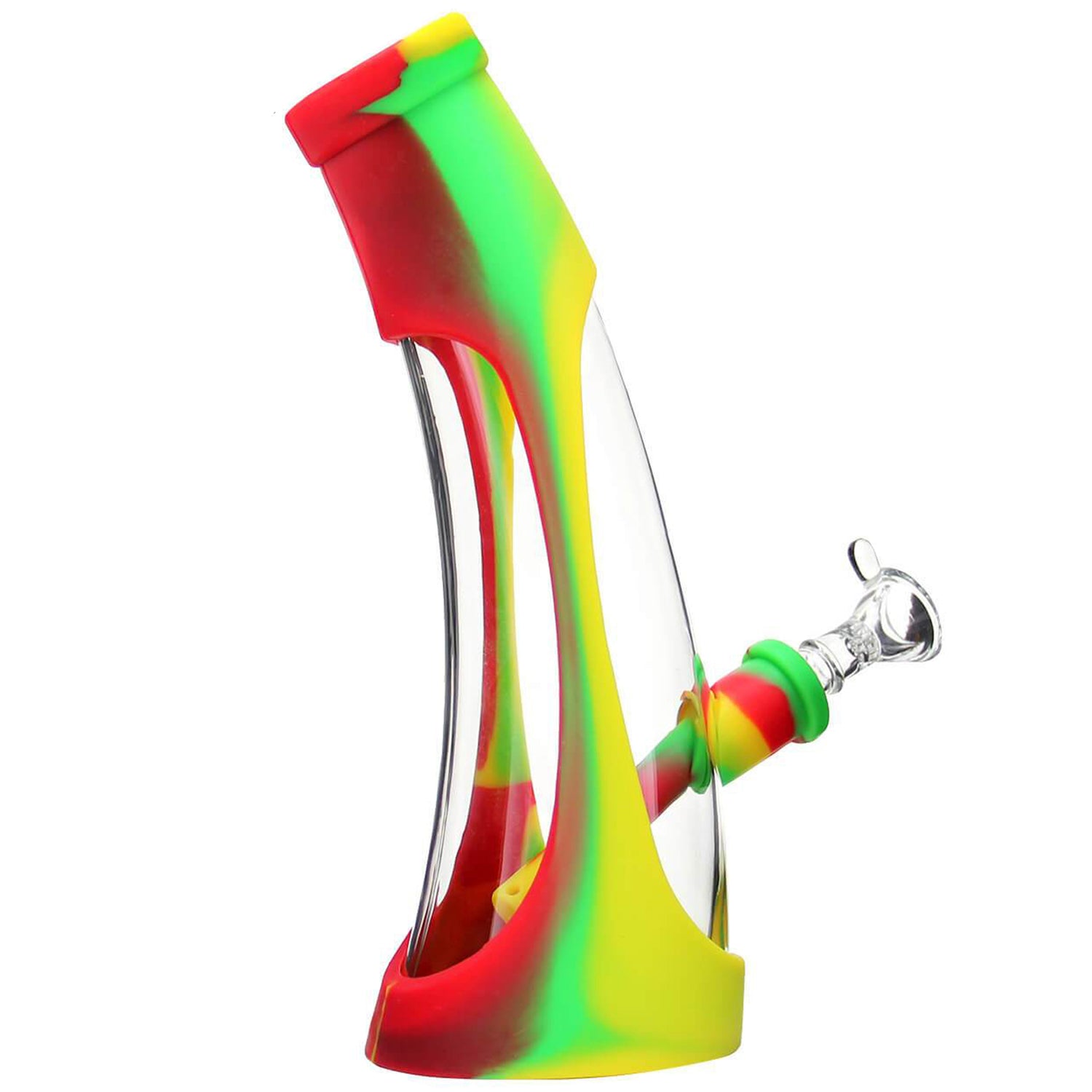 PILOT DIARY 8.6" Silicone-Glass Horn Bong w/ Colorful Sleeve & Glass Bowl