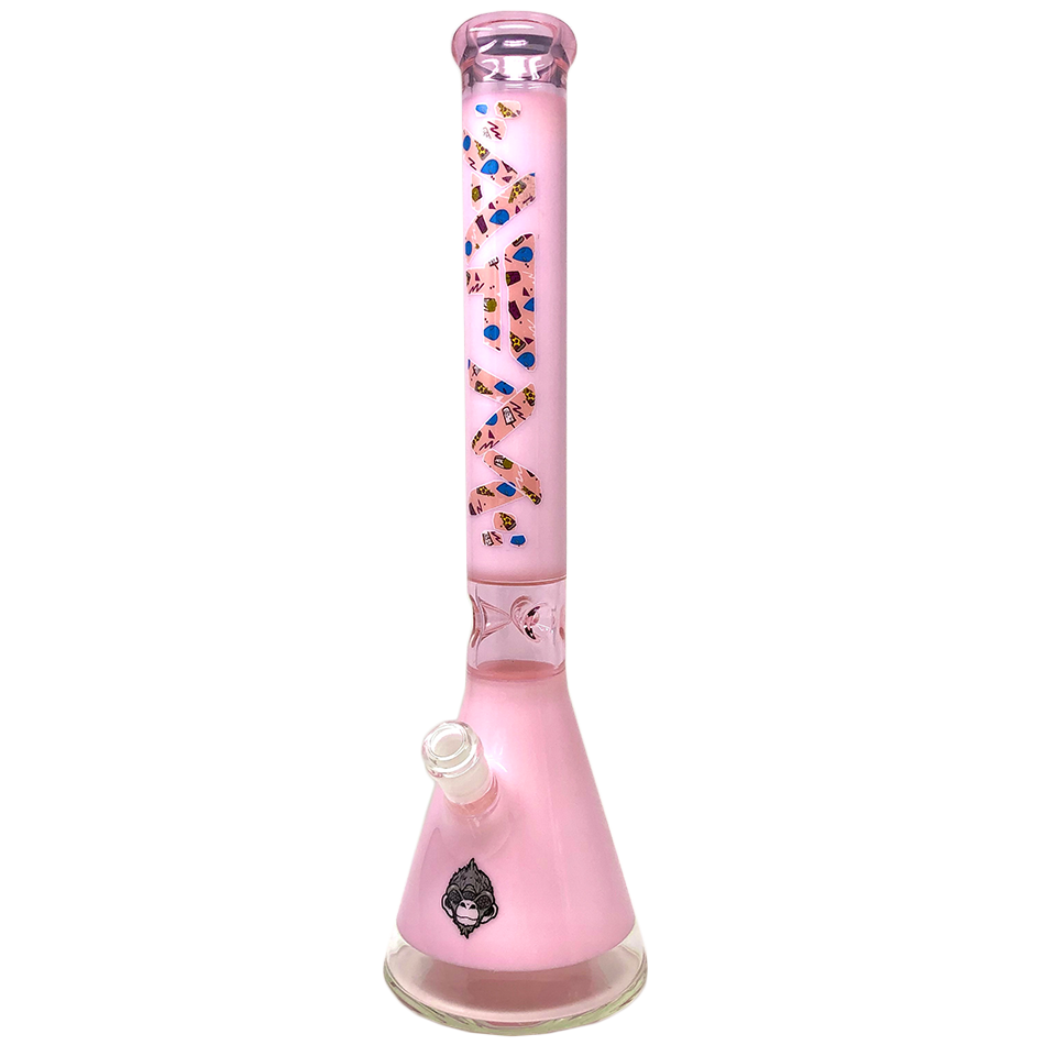 AFM 18" Max Beaker Pink Glass Bong with Showerhead Perc, Front View on White Background