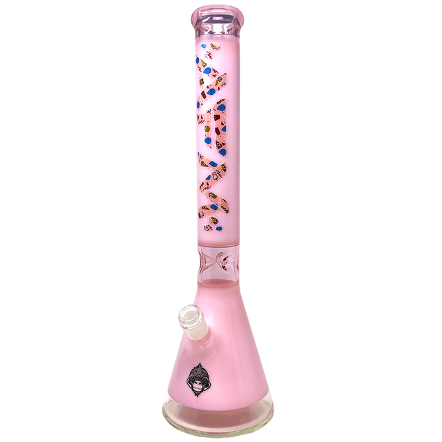 AFM 18" Max Beaker Pink Glass Bong with Showerhead Perc, Front View on White Background