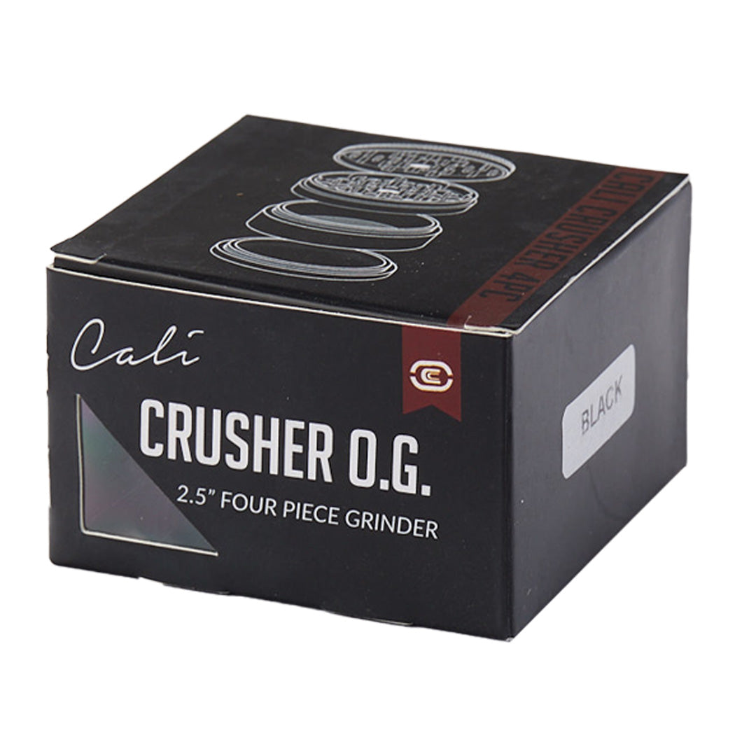 Cali Crusher O.G. 2.5" Black 4 Piece Grinder in Box - Front View