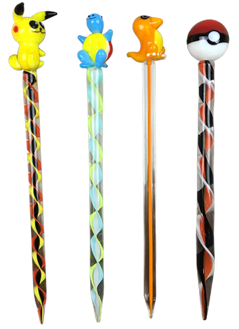 AFM Pokemon-themed glass dabbers with colored details, front view on white background