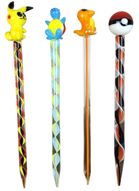 AFM Pokemon-themed glass dabbers with colored details, front view on white background