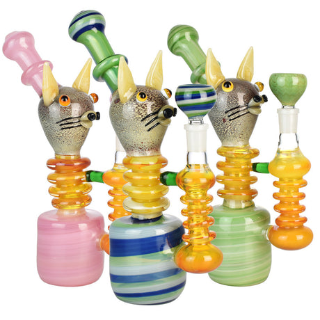 Dazed Cat Water Pipes collection in various colors with artistic cat design - front view