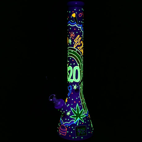 Beach Vibes 420 Painted Glass Beaker Water Pipe glowing in the dark - 18" 14mm Female