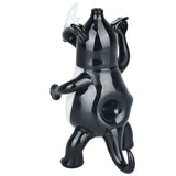 Borosilicate glass Rhino Hand Pipe, 5.25", in black, front view, with a deep bowl and colored glass details