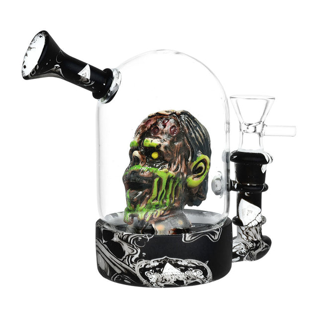 Zombie Head Bell Jar Water Pipe with detailed design, 4.75" 14mm female joint, front view on white background