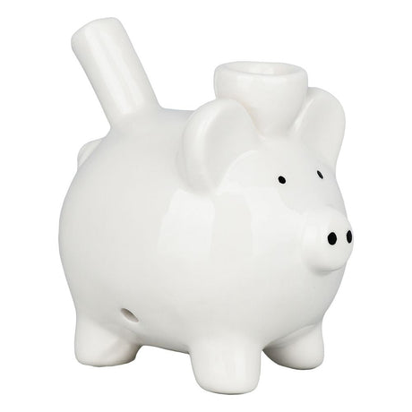 Ceramic Piggy Bank Pipe - Novelty Hand Pipe - 4.75" - Front View on White Background