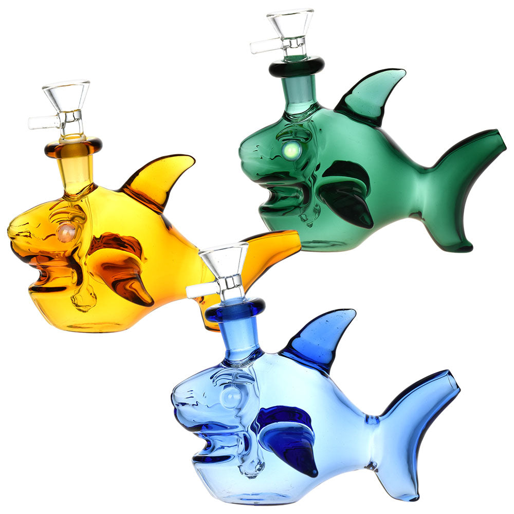 Ocean Authority Colored Glass Water Pipes in Fish Shapes - 4" Borosilicate - Top View