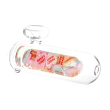 Valentine Hearts Glass Hand Pipe - Clear with Colorful Heart Candies Design - Side View