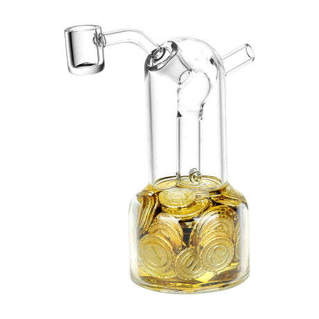 6" Crypto Currency Glass Dab Rig with 14mm female joint & coin-shaped percolators, front view on white background