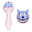 Purrfect Pal Glass Hand Pipe - 4" - Top and Side View with Cartoon Cat Design