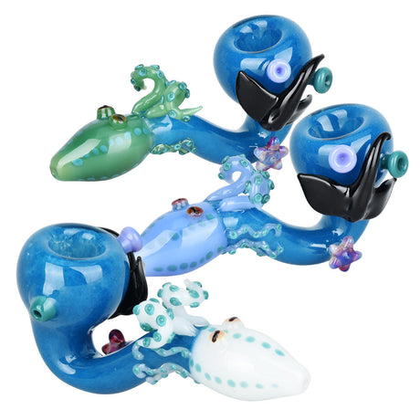 Aqua Boogie Sherlock Glass Hand Pipes in assorted colors with intricate designs, 5.25" size