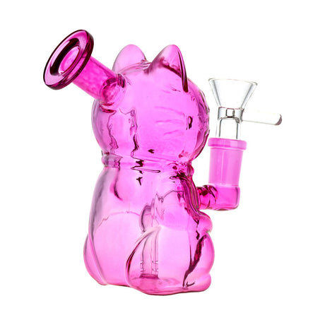 Purr Purr Pass Glass Water Pipe in Pink, 4.75" 14mm Female - Side View on White Background